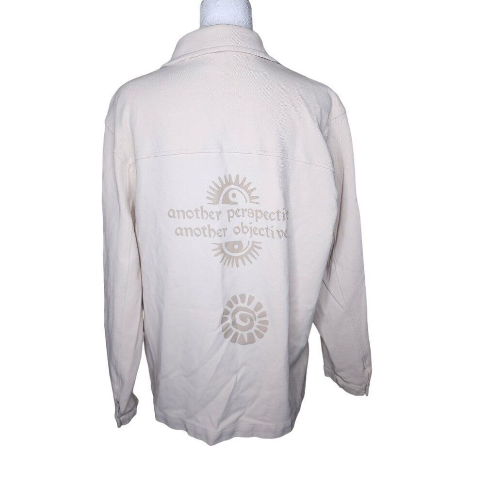Zara Long Sleeve Shacket Jacket Celestial Design Mens Size XL Beige YinYang